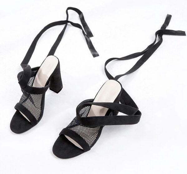 Women Sandals Bandage Flock Cross Strap Lace Up High Heels Sandal - Image 5