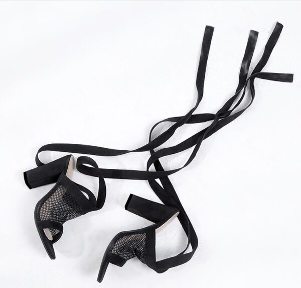 Women Sandals Bandage Flock Cross Strap Lace Up High Heels Sandal - Image 2