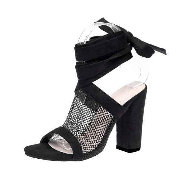 Women Sandals Bandage Flock Cross Strap Lace Up High Heels Sandal - Image 4