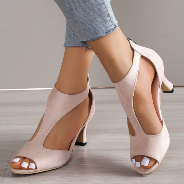 High Heel Peep Toe Sandals Women Back Zipper Outdoor Summer Shoes - Image 2