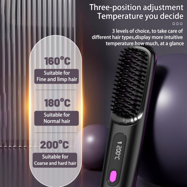 2 In 1 Straight Hair Comb Wireless Hair Straightener Brush Hair Fast Heating Portable Hot Curler USB Charging - Image 4